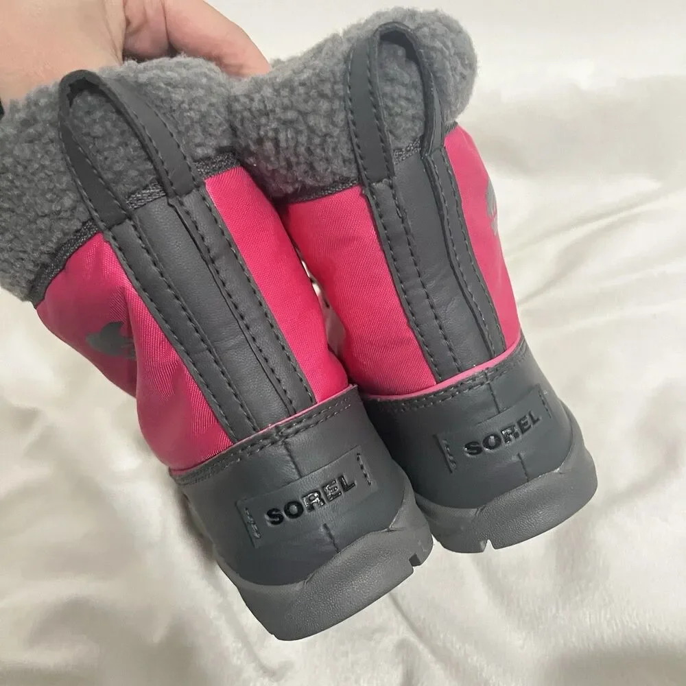 Sorel Youth Whitney Carnival Snow Boot Size 6 Pink Gray Winter Ski Outdoor Fur‎